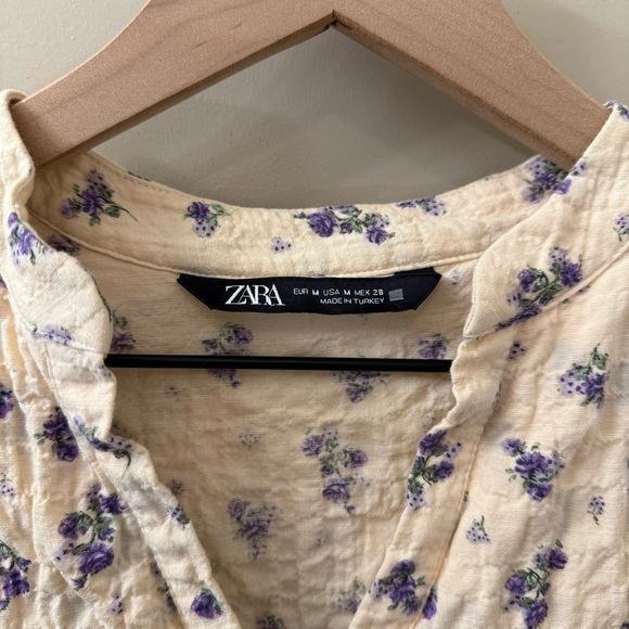 ZARA Ruffle Blouse ditsy Floral Print size medium cottage core modest bohemian - Picture 9 of 11
